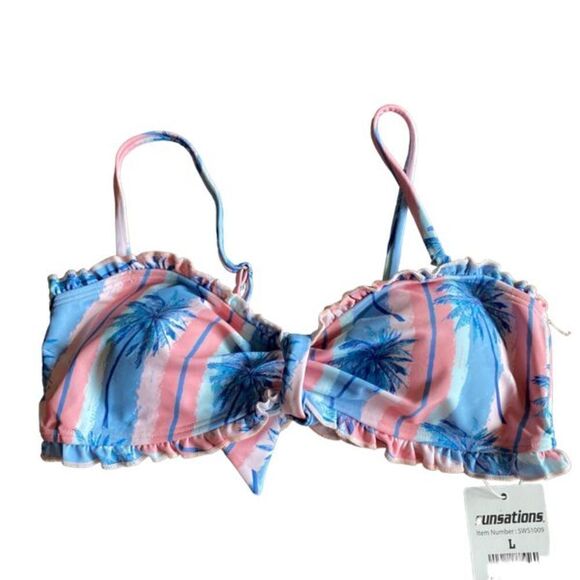 Sunsations Blue & Pink Palm Tree Bikini sz Large - Picture 5 of 6